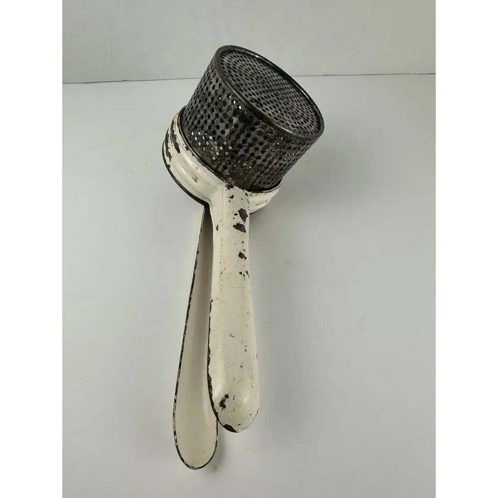 Ricer Potato Metal Kitchen Tool Enamel Vintage Gadget White Hand Manual Veggies